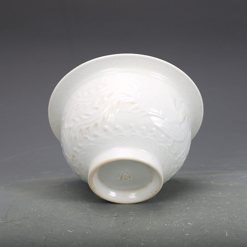 5.5" Chinese Yuan Nightlight Porcelain White Glaze 12 Zodiac Animal Dragon Cup