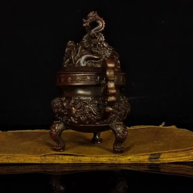 Brass Chinese Style Jiulongding Kowloon Alchemy Furnace Incense Burner