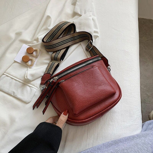 Crossbody Bag Pu Leather Bags Ladies Zipper Wide Shoulder Woman Bag Female Bags