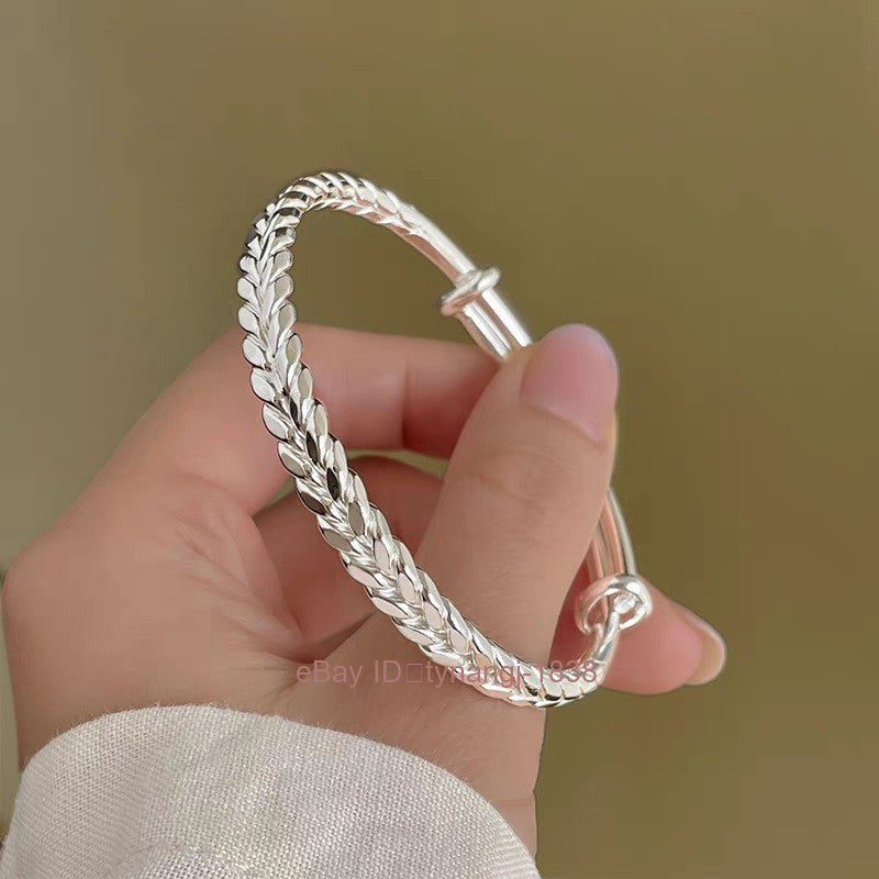 Silver Plated Wheat Ear Bracelet for Women Safety Solid Smooth Surface Bracelet