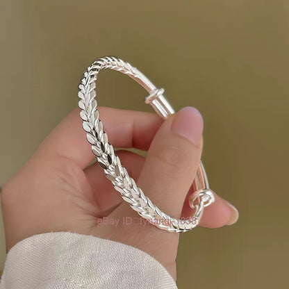 Silver Plated Wheat Ear Bracelet for Women Safety Solid Smooth Surface Bracelet