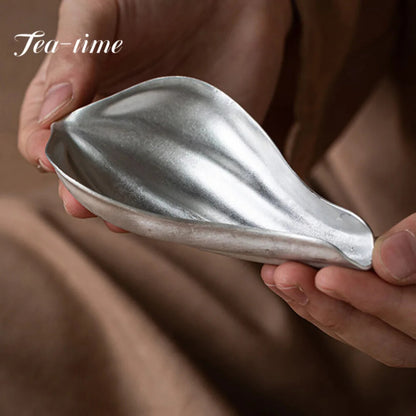 Tin Lotus Petal Tea Scoop Vintage Tea Leaf Holder Tea Boxes Saucer Shovel