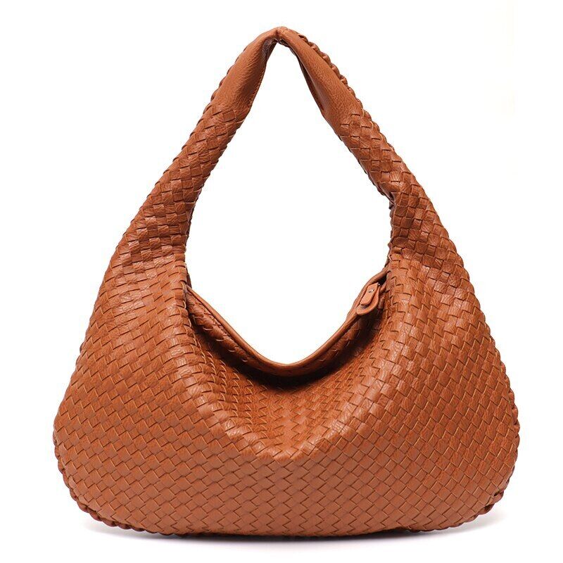 Leather Bag Woven Female Handbag Big Patchwork Zipper Women Shoulder Bags