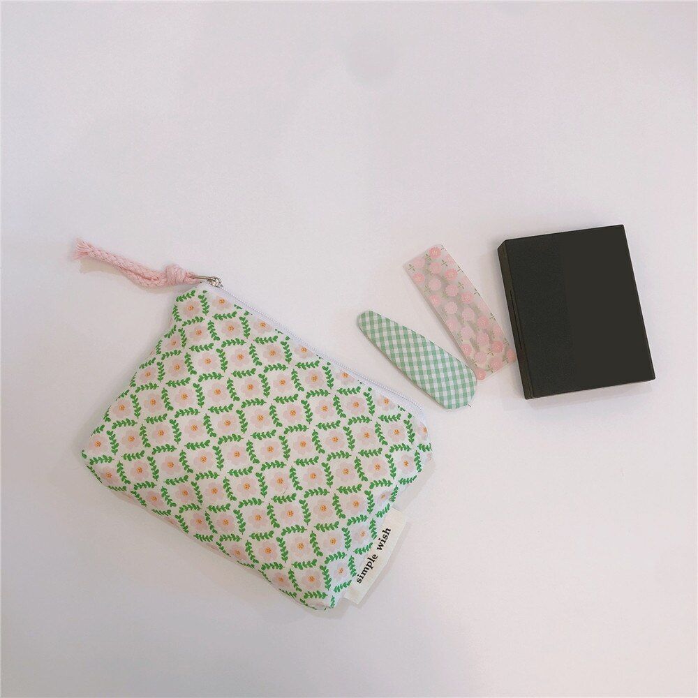 Small Cosmetic Make Up Bag Cotton Floral Organizer Bag Women Lipstick Case Purse
