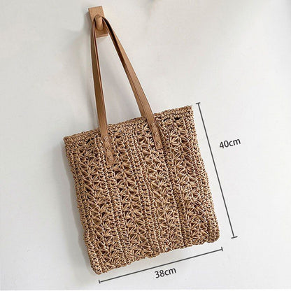 Straw Beach Shoulder Bags Summer Vacation Handbags Hand-Woven Tote Beige/Khaki