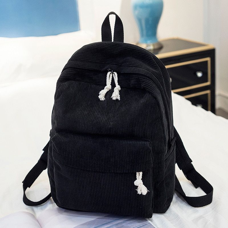 College Style Soft Fabric Backpack School Bag Corduroy School Backpack Striped
