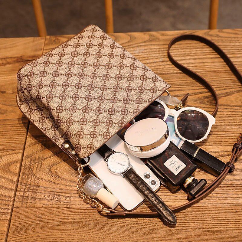 Shoulder Bag Crossbody Chain Strap Plaid Leather Vintage Handbags 19*20*11.5 CM