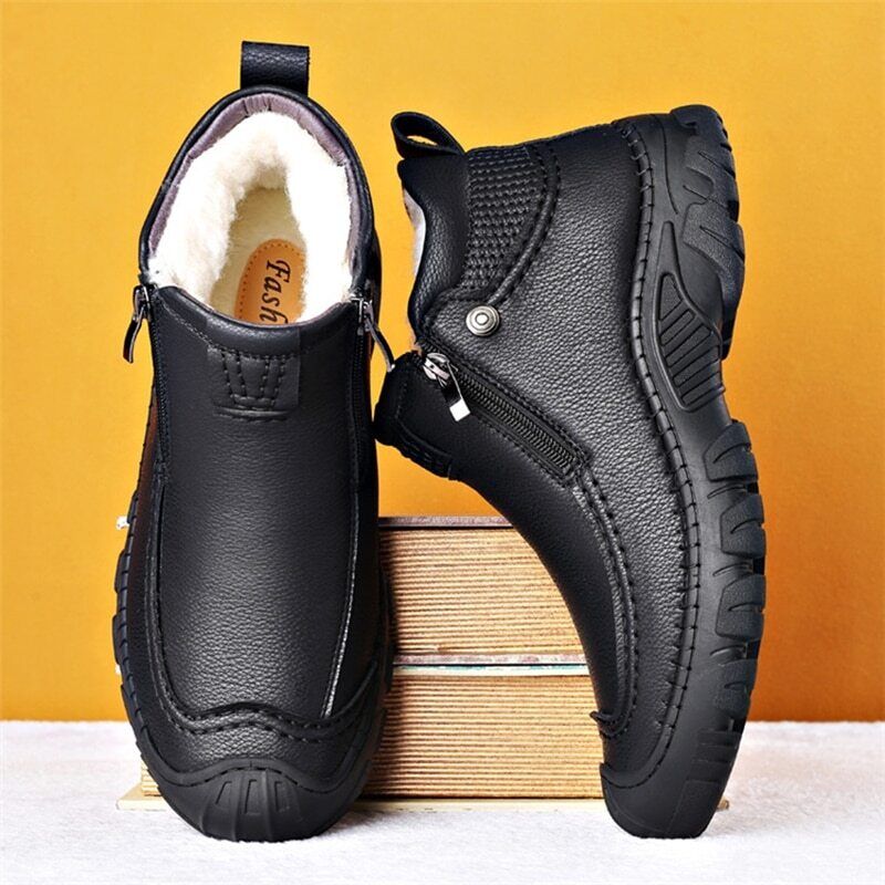 Men Winter Boots Leather Sneakers Warm Men's Boots Outdoor Hiking Boots Shoes