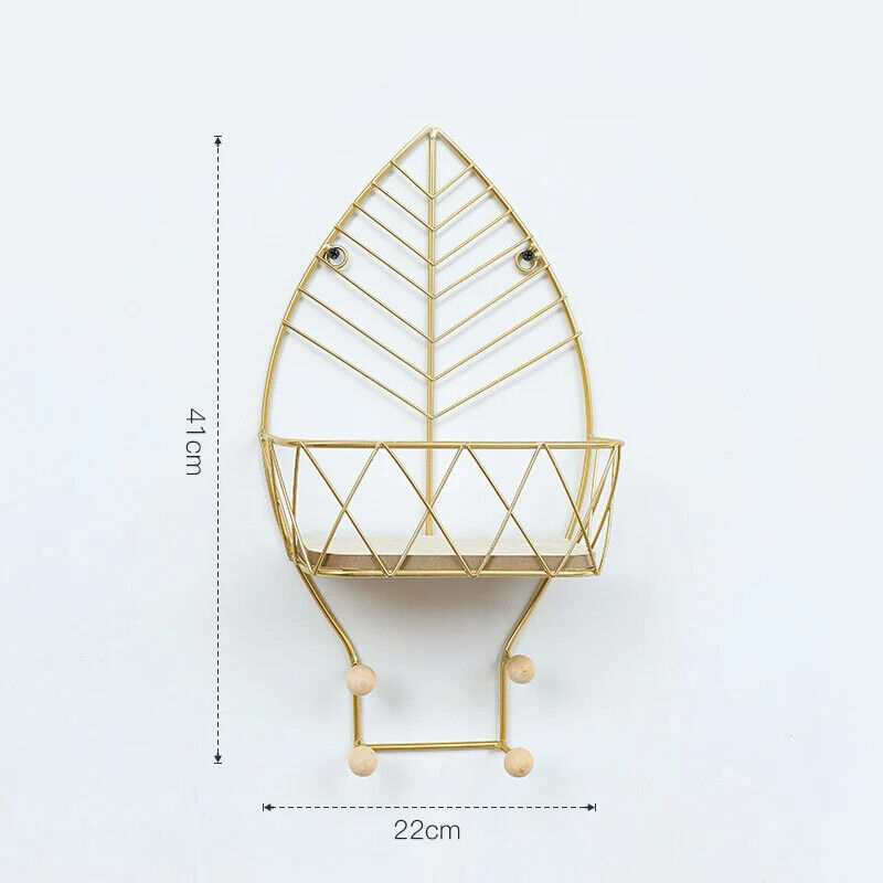 Wall Display Stands Iron+Wood Golden Home Hanging Decorations Storage Rack Hook