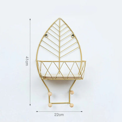 Wall Display Stands Iron+Wood Golden Home Hanging Decorations Storage Rack Hook