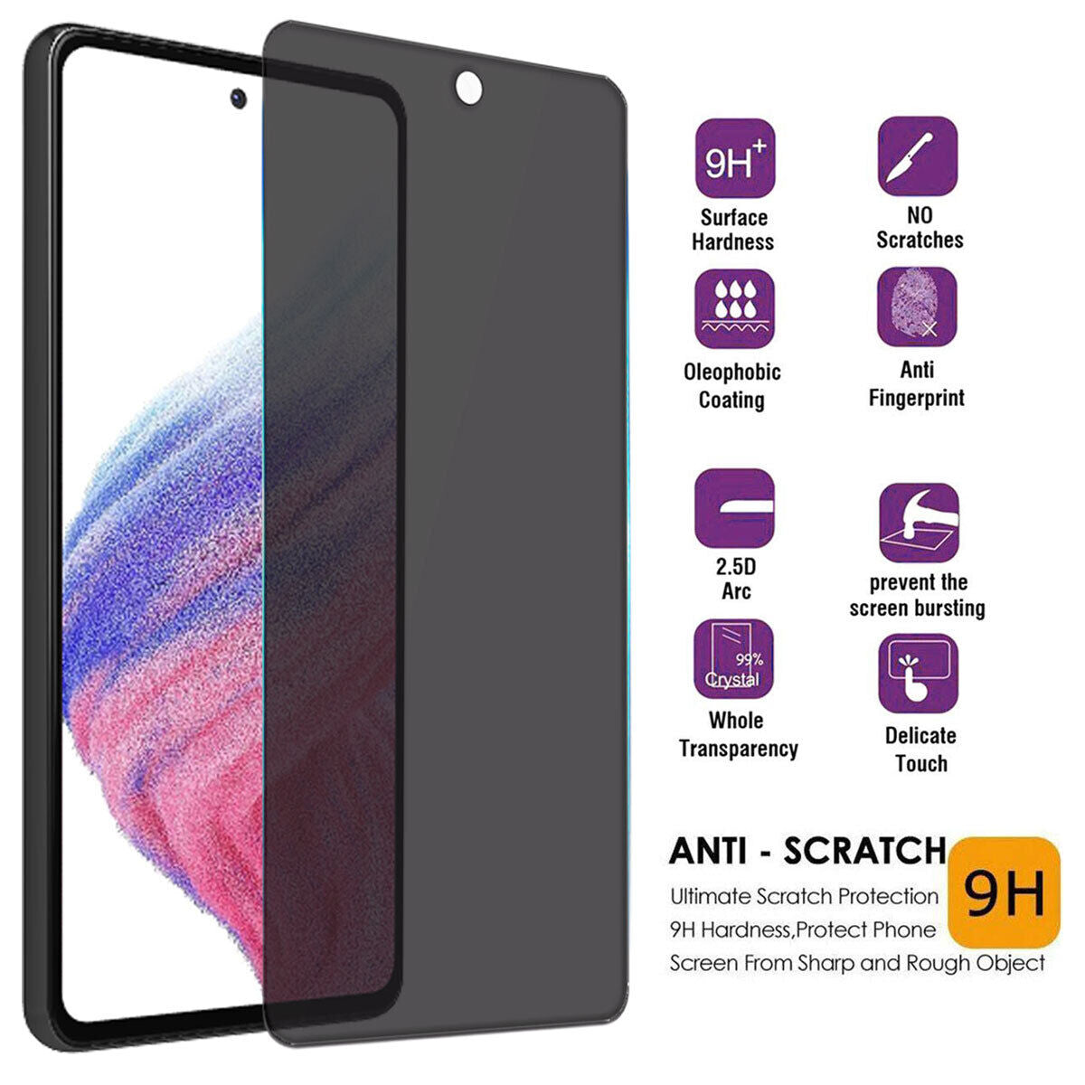 For Samsung Galaxy A53 5G Privacy Slim Tempered Glass Anti-Spy Screen Protector