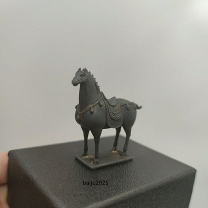 China Tang Horse Model Statue Solid Old Brass Car Ornament Tea Pet Table Decor