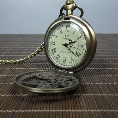 Mechanical Clock Horologe Alloy Crane Single Open Mechanical Pocket Watch