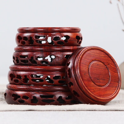 Round Annatto Display Stand Wood Carving Hollow Pedestal Flower Pot Base Crafts