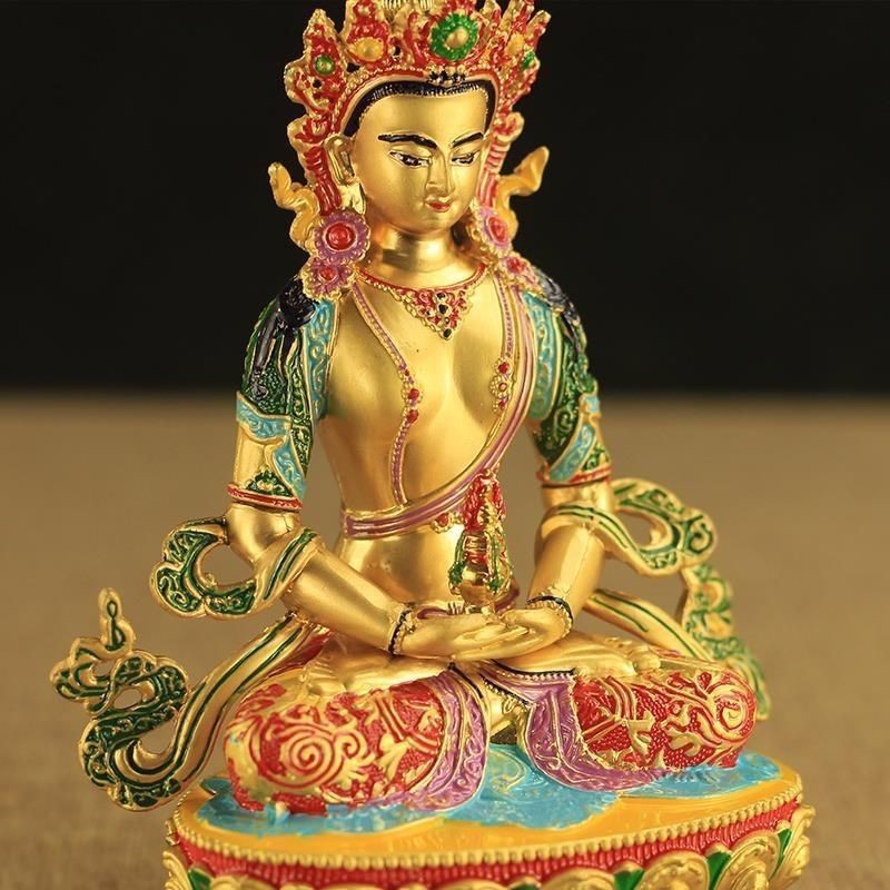 16cm Exquisitely Retro Tibetan Alloy Handcarved Longevity Buddha Statue Ornament
