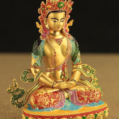 16cm Exquisitely Retro Tibetan Alloy Handcarved Longevity Buddha Statue Ornament