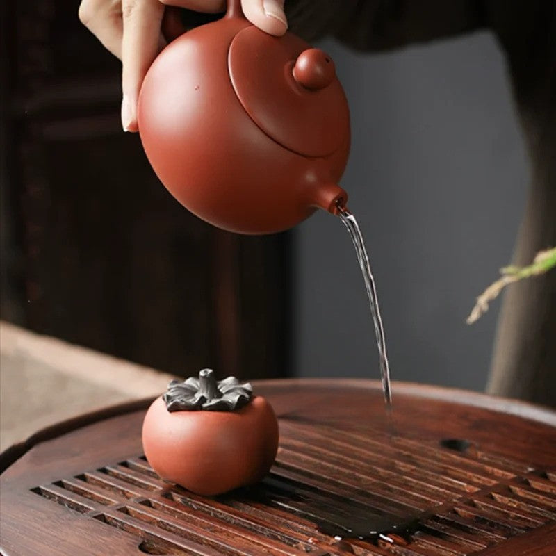 5.6cm Chinese Purple Clay Handcarved Good Luck Persimmon Statue Tea Pet Ornament
