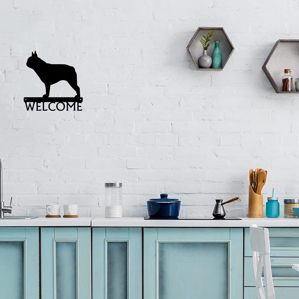 French Bulldog Dog Welcome Sign Wrought Wall Stickers Artwork Shape Decoration