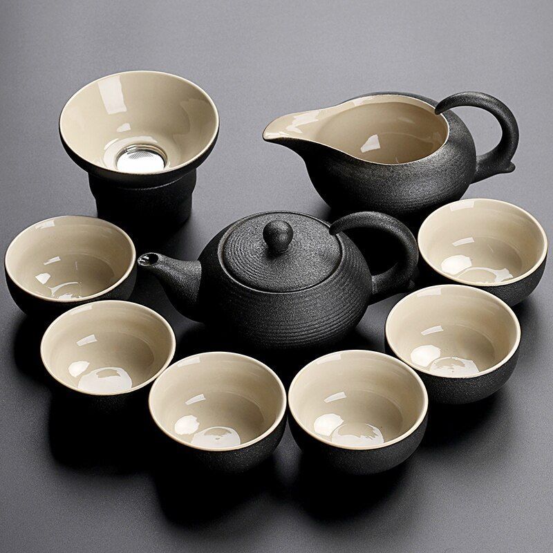 Solid Drinkware Ceramic Teapots Traditional Japanese Style Black Crockery Teacup
