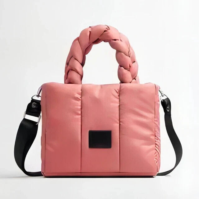 Quilted Tote Bags Women Down Handbags Woven Handle Shoulder Bag Winter Bag