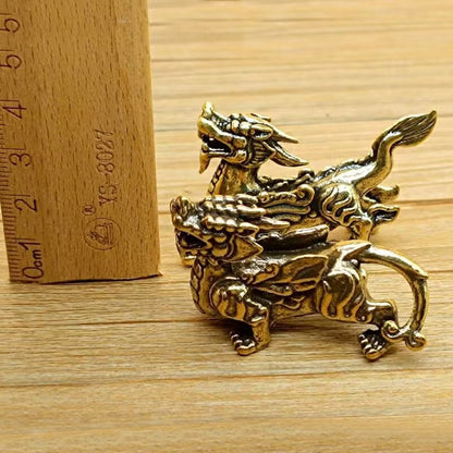 1Pair Retro Brass Male and Female Pixiu Attract Wealth Keep MoneyTea Pets