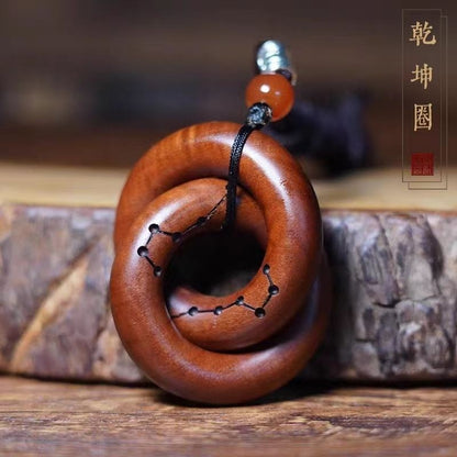 Thunderstruck Jujube Wood Qiankun Circle Pendant Hand-Carved No Splice Amulet