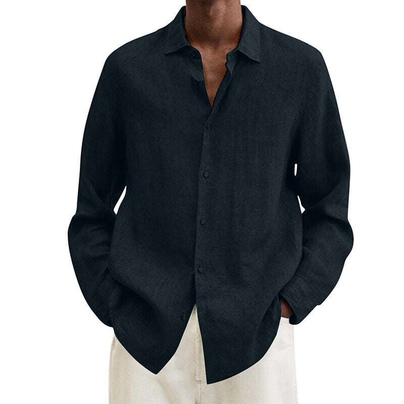 Tops T Shirt Blouse Shirt Tunic Long Sleeve Cotton Linen Long Sleeve Men Baggy