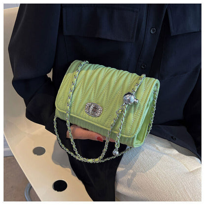 Leather Handbag Chain Handle Shoulder Messenger Bags Woman Small Square Bag