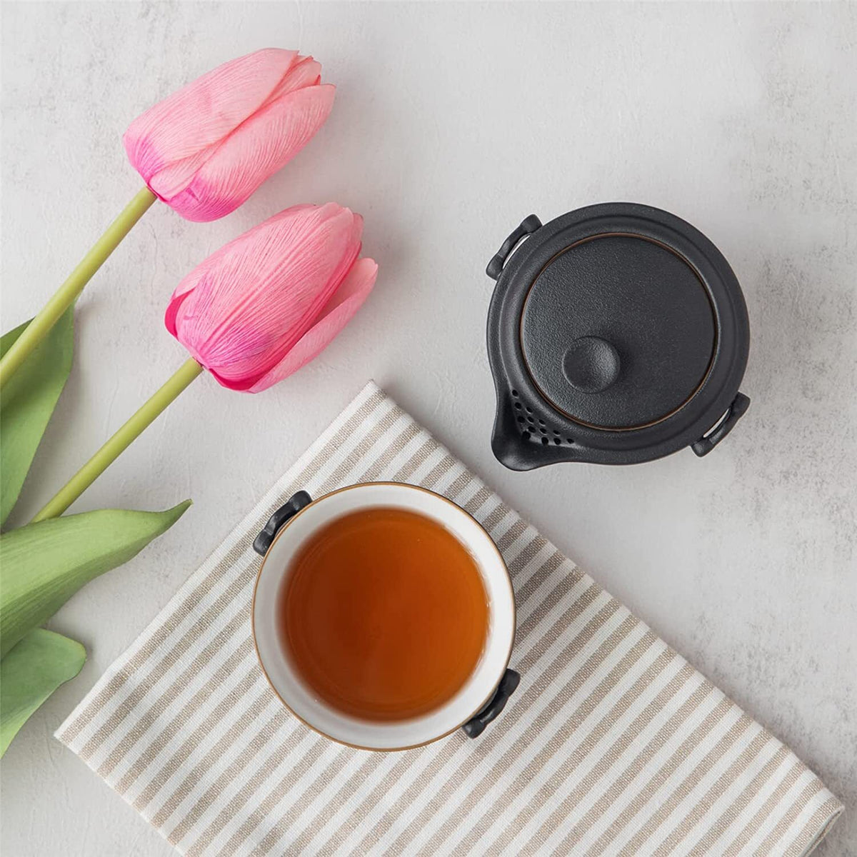Chinese Kungfu Tea Set with 1 Teapot and 1 cup for One Small Black Ceramic
