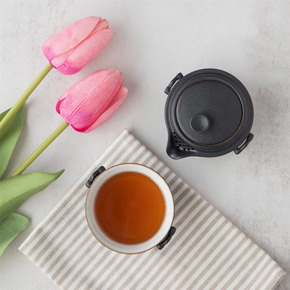 Chinese Kungfu Tea Set with 1 Teapot and 1 cup for One Small Black Ceramic