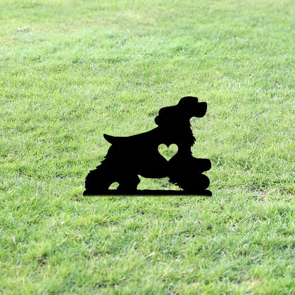 Happy Dog Garden Stake Iron Art Silhouette Metal Yard Sign Courtyard Art Garden