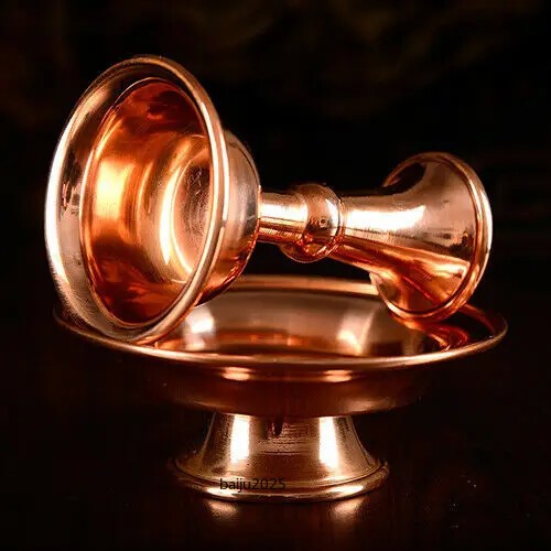 1PC Tibetan Buddhist Offering Water Bowl Divine Focus Ritual Vessel Red Copper