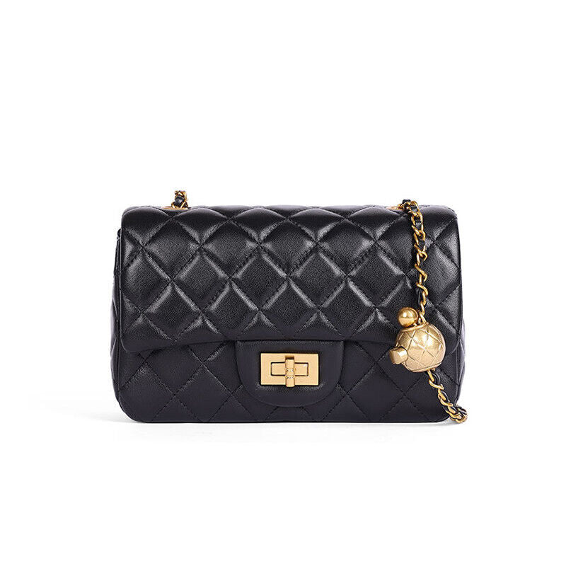 Quilted Lambskin Leather Small Flap Purse Shoulder Bag Clutch Crossbody Handbag