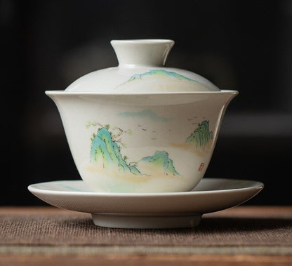 Chinese Porcelain Gaiwan Antique Zen Style Tureen Ceramic Covered Bowl Saucer