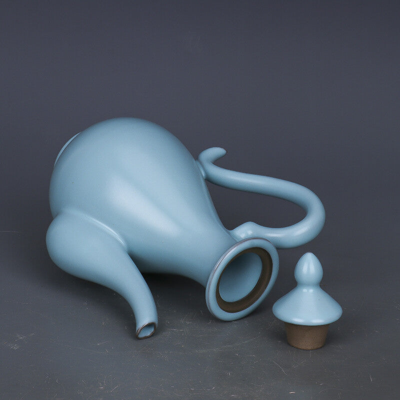 7.4" Chinese Song Porcelain Ru Kiln Blue Glaze Teapot