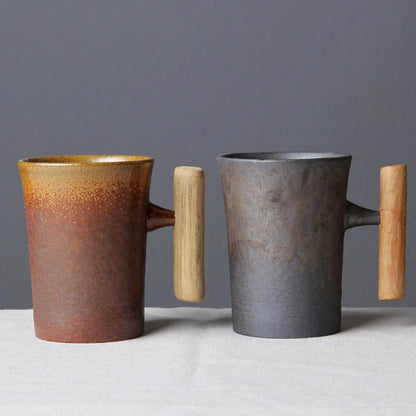 Ceramic Coffee Cup Espresso Cup With Wooden HandleTea Cup