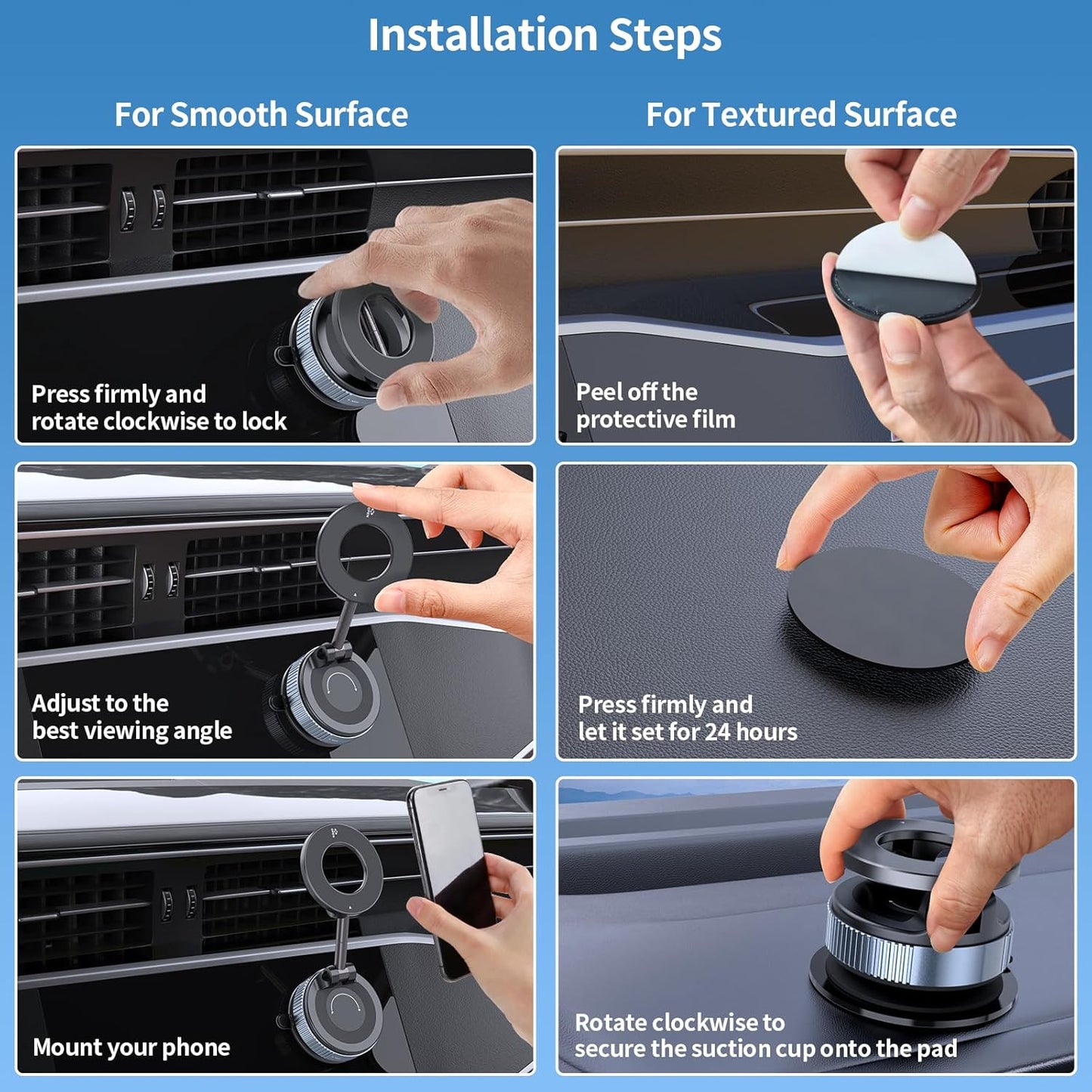 Upgraded Vacuum Magnetic Car Phone Holder, 360° Rotation Suction Phone Mount, Fo