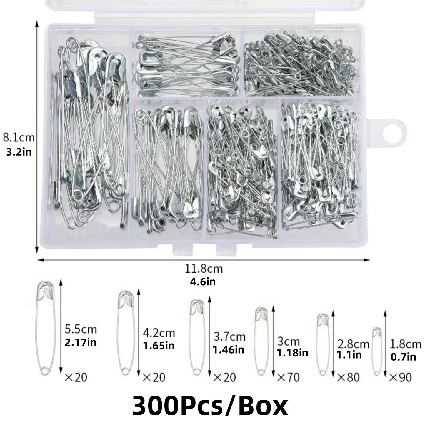Lots Steel Safety Pins Assorted 6 Size Heavy Duty Nickel Plated Clothes Pins