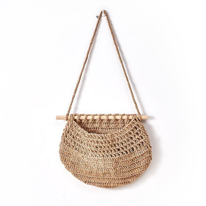 Hanging Fruit Basket Handmade Woven Jute Vegetable Storage Bag Kitchen Organizer
