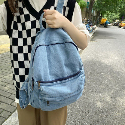 Gray Denim Backpack Leisure Travel Shoulder Bags Schoolbags Unisex 20-35 L Blue