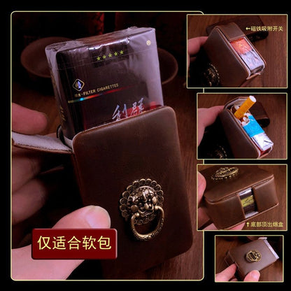 Vintage Leather Cigarette Case Soft Pack 20pcs Magnetic Flip Men’s Portable Case