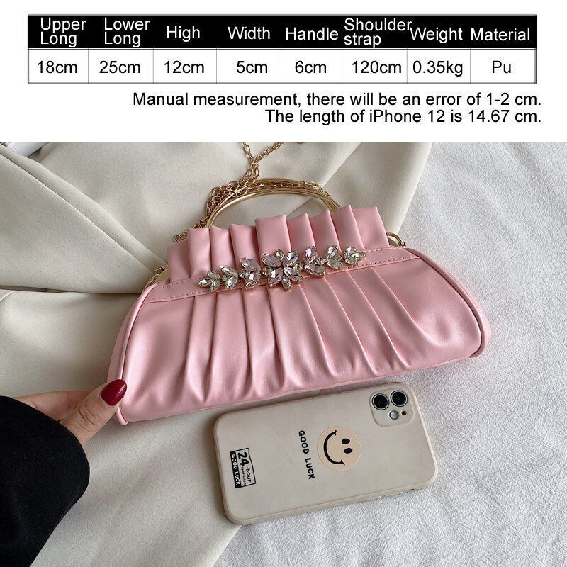 Evening Party Clip Bag Pleated Shoulder Bag Vintage Handbag Luxury Shoulder Bags