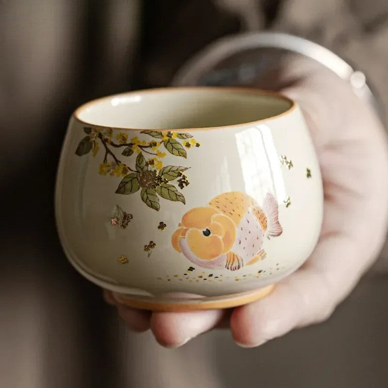 170ml Ceramic Carp Teacup Meditation Cup Handmade Tea Bowl Pu'er Master Cup