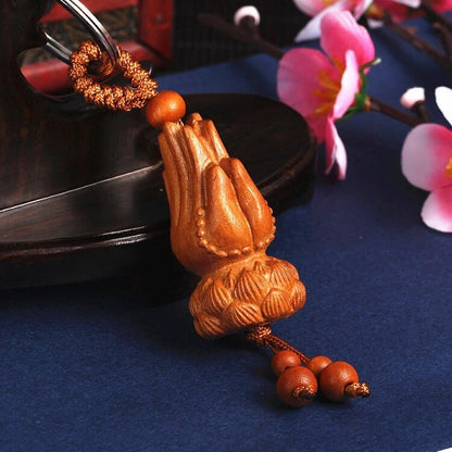 New Wooden Buddhism Keychain Guanyin Monk Luck Buddha Wood Keyring Bag Phone