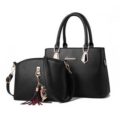 2pc Set Women PU Leather Handbags Shoulder Bags Tote Messenger Bag Satchel Purse