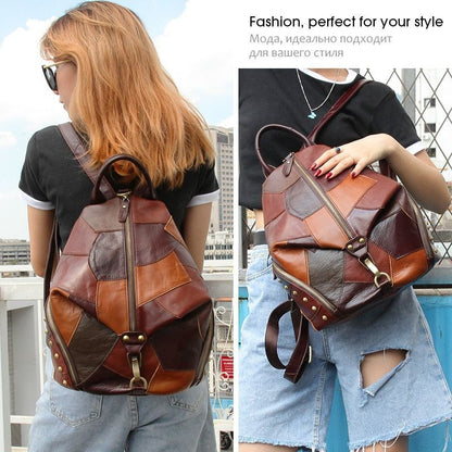 Women Backpack Vintage Cow Genuine Leather Large Soft School Bags Polyester 1 PC