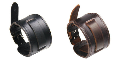 Men Fashion Punk Wristband Wide Genuine Leather Bracelet Adjustable Watch Strap