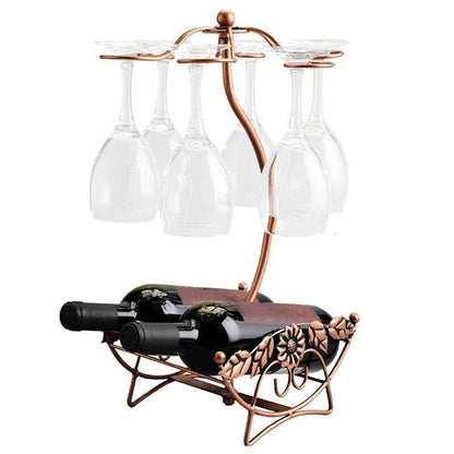 Wine Bottle Rack Holder Cup Holder Display Bottles Stand Hanging Stemware Shelf