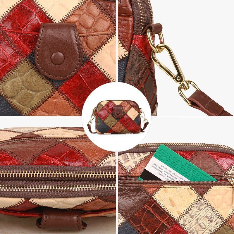 Genuine Leather Shell Bag Fashion Messenger Satchel Side Bags Patchwork Cotton