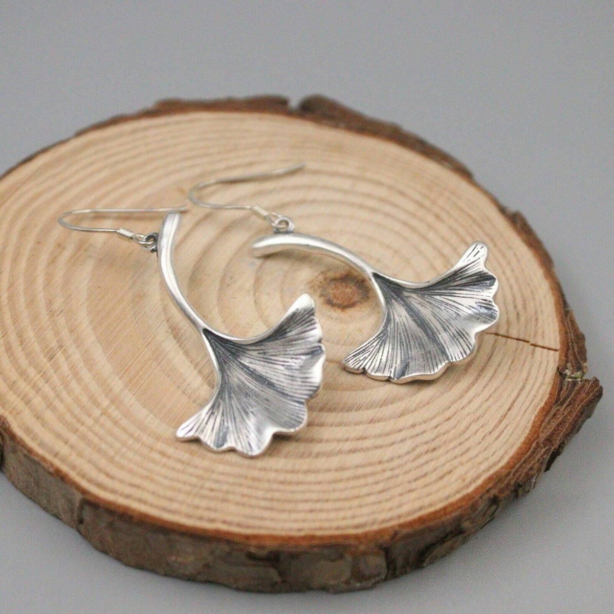 Pure S925 Sterling Silver Earrings Women Lucky Ginkgo Leaf Dangle Earrings Gift